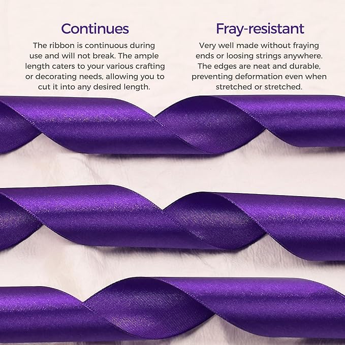 Purple Satin Ribbon 1/4 inch X Continuous 50 Yards, Single Face Polyester - Image 4