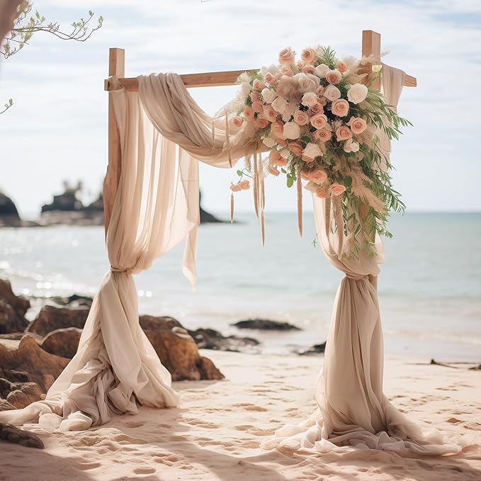 Wedding Arch Draping Fabric, 2 Panels 28" x 19Ft Deep Champagne Wedding Arch - Image 4