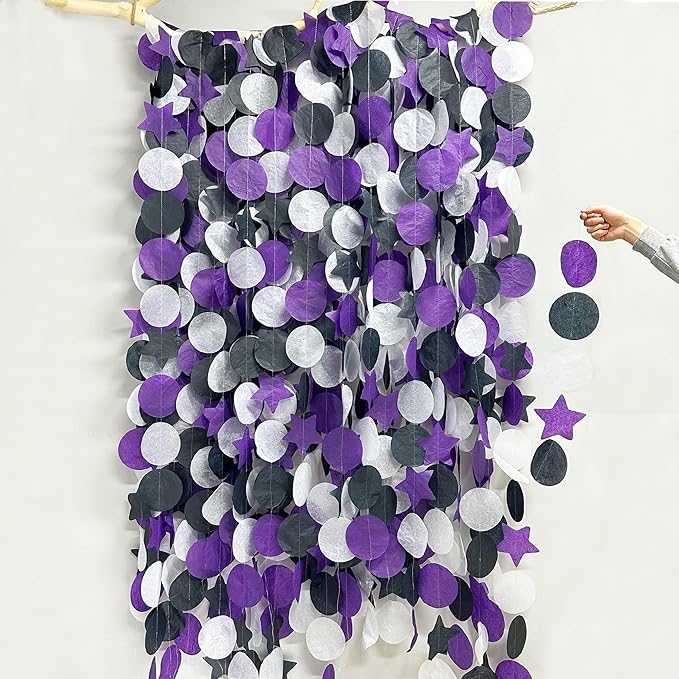 173 Ft Purple Black and White Party Decorations Big Star Circle Dot Backdrop - Image 5