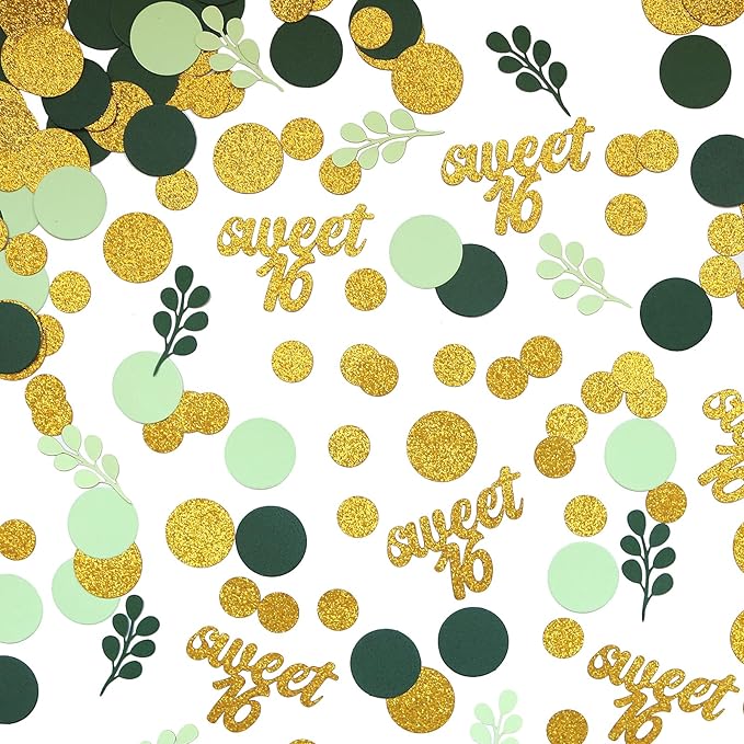 300PC Gold Glitter and Sage Green Sweet 16 Party Decorations Greenery Happy by Vofrise