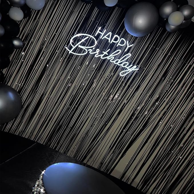 CANREVEL 2 Pack 3.3x8.2 Feet Black Foil Fringe Backdrop Curtains, Tinsel - Image 5