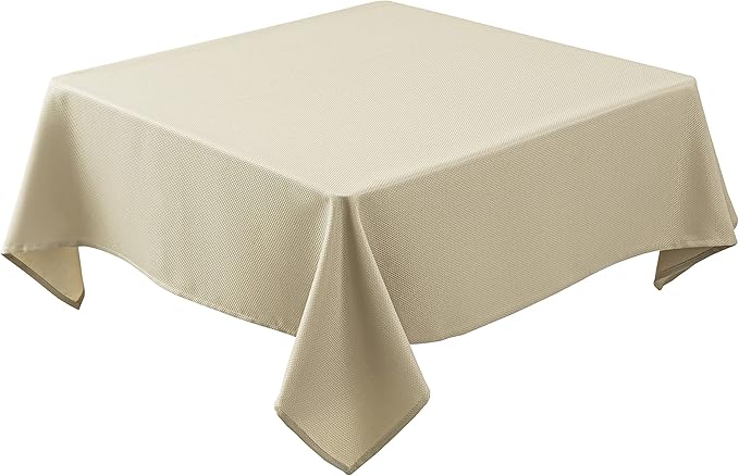 Biscaynebay Textured Fabric Square Tablecloths 90x90 Inches, Natural Water by Biscaynebay