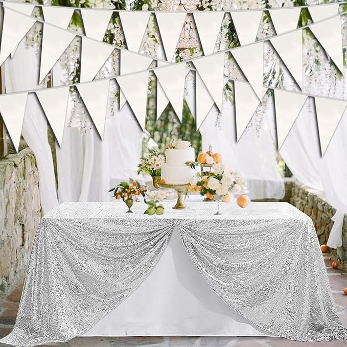20M/65FT White Triangle Pennant Banner Flag Metallic Fabric Bunting Garland - Image 5