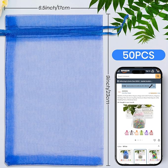 ANZNKU 50 Pack Organza Bags 6x9 Inch, Mesh Bag Drawstring Jewelry Pouches - Image 2