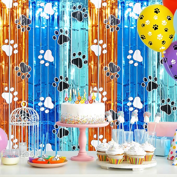 2 Pack 3.3X6.6Ft Blue Dog Foil Fringe Curtains Backdrop Decorations - Image 7