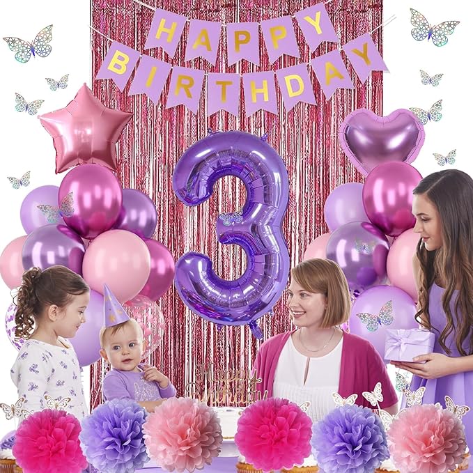 Pink Purple 3rd Birthday Party Decorations - Image 5