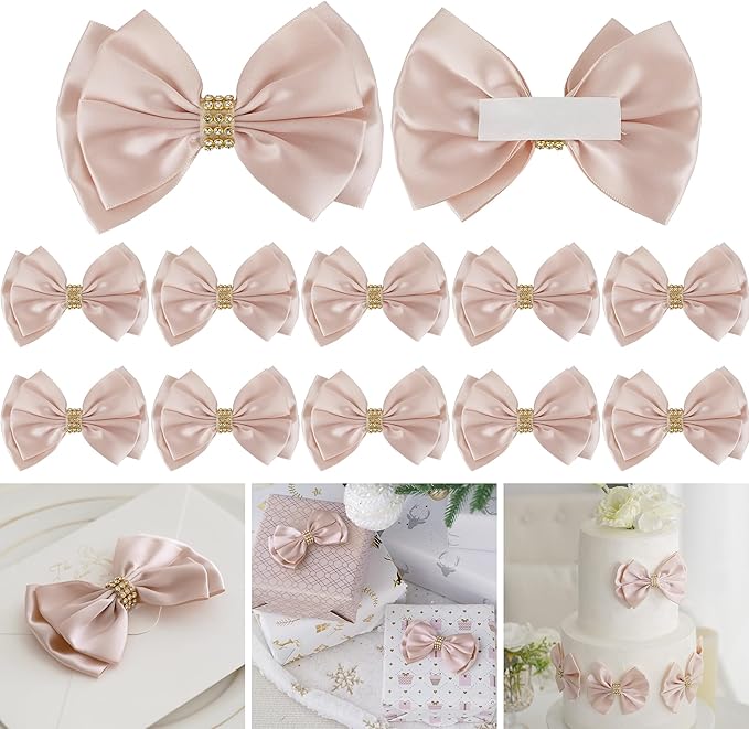 Pink Ribbon Bow 4'' Premade Satin Bows, Rose Gold Bow by LiBongTa