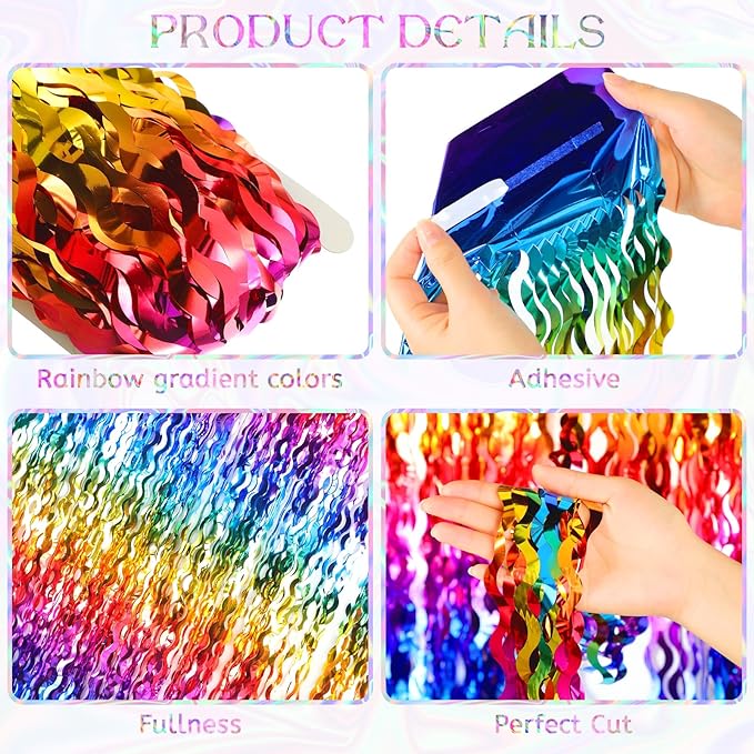 Jutom 6 Pieces 3.3 x 6.6 ft Wavy Tinsel Foil Fringe Curtains Foil Fringe - Image 2