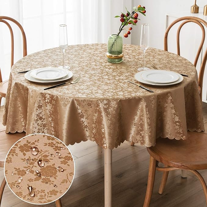 Smiry Round Table Cloth, Waterproof Heavy Duty Vinyl Tablecloths, Wipeable by Smiry