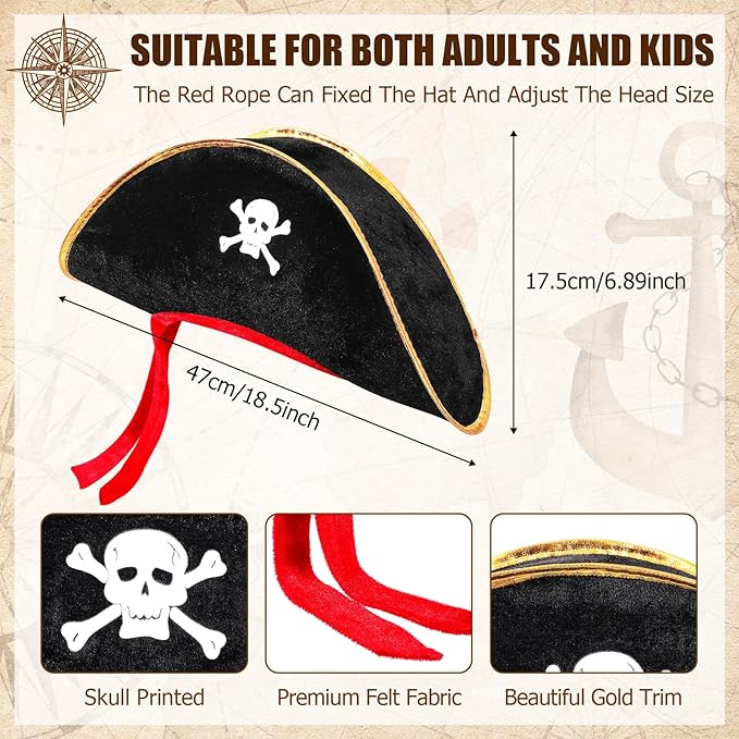 Hsei Halloween Pirate Hat Skull Print Captain Costume Caps Party Accessories - Image 2