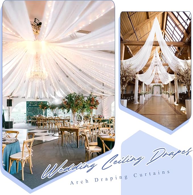 4 Panels White Ceiling Drapes for Wedding 5ftx30ft Sheer Drapery Chiffon Fabric - Image 7