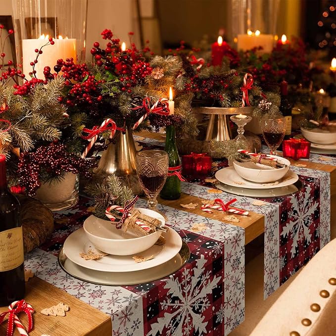 Buffalo Plaid Christmas Cotton Linen Table Runner - Image 2