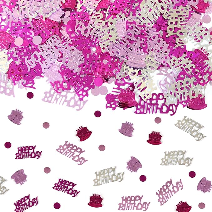 Hot Pink and Silver Happy Birthday Confetti, Baby Shower, DIY Arts and Crafting by KALOR