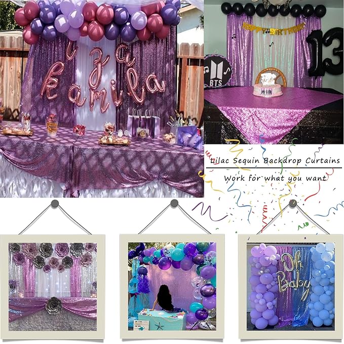 Lavender Sequin Backdrop Curtain 4FTx8FT 2 Panel Shimmer Curtains - Image 3