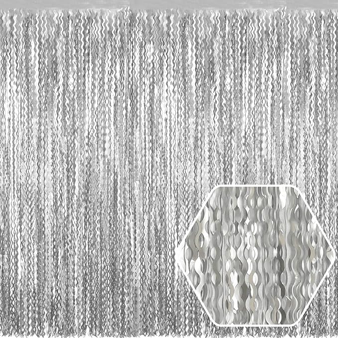 4 Pack Silver Wave Foil Fringe Curtain Backdrop, 3.28Ft x 8.2Ft Metallic Tinsel by Ferwzsr