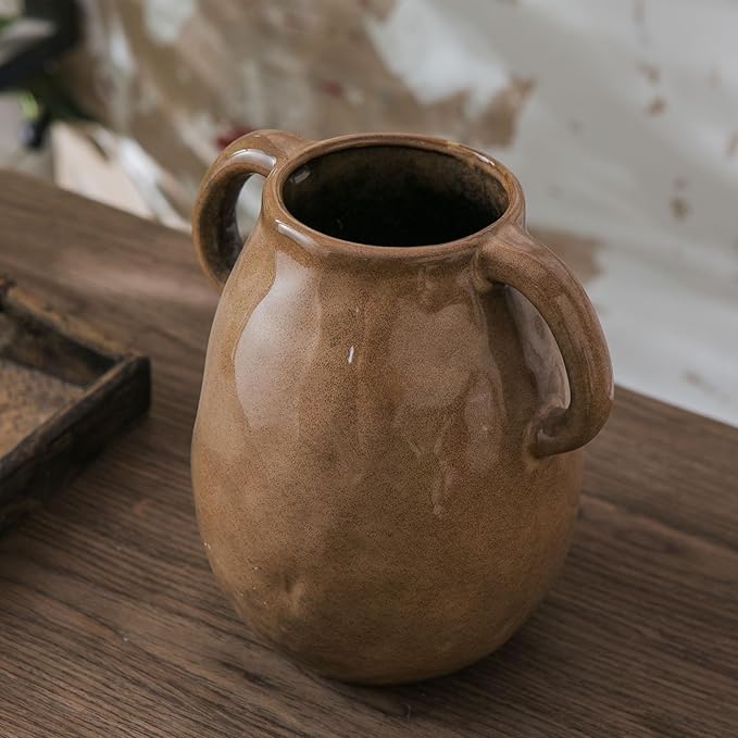 Brown Ceramic Vase with 2 Handles - Image 7