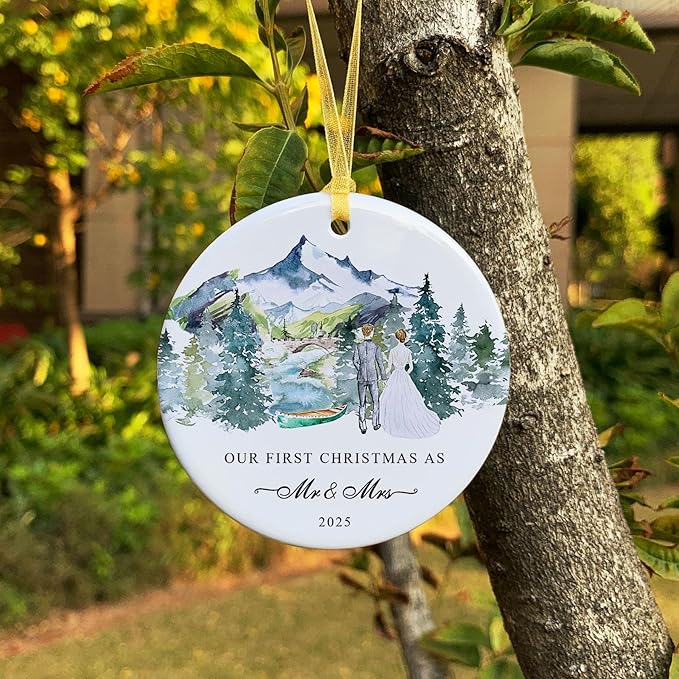 Our First Christmas Ornament Gift 2025, Just Married Ceramic Ornaments as Mr - Image 6