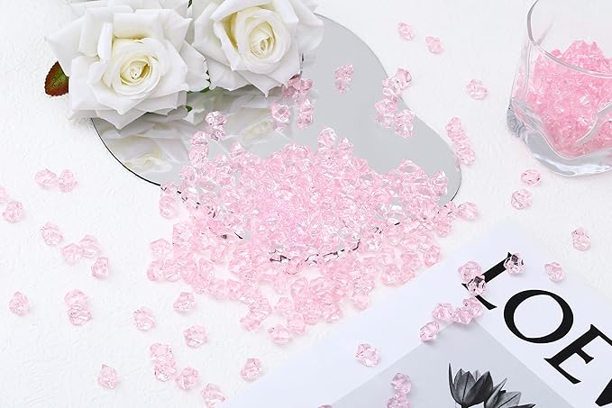 LAIDANLA 500PCS Pink Acrylic Gems Fake Ice Cubes Pink Vase Fillers Plastic - Image 2