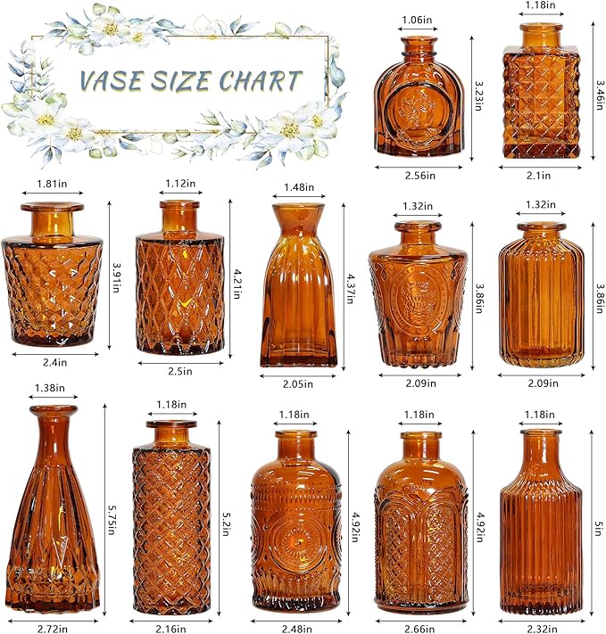 12Pcs Glass Bud Vase Set, Small Dark Brown Flower Vase - Image 2