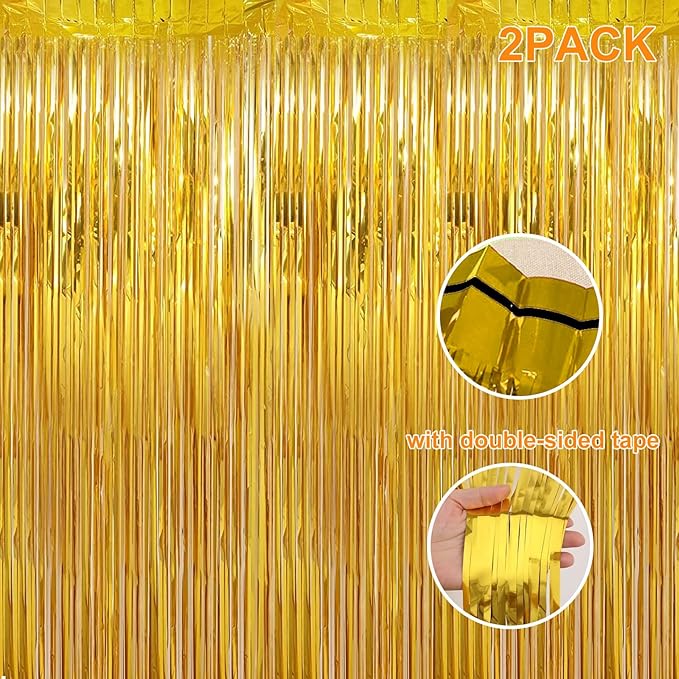 2 Pack 3.28 ft x 6.56 ft Golden Tinsel Curtain Party Backdrop Decorations - Image 4