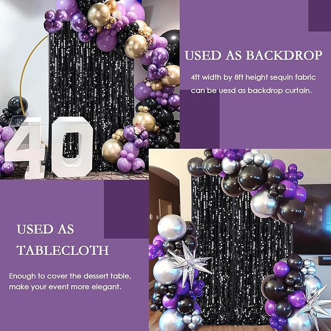 Black Sequin Backdrop Curtains 4ftx8ft Halloween Glitter Backdrop Drapes Big - Image 5