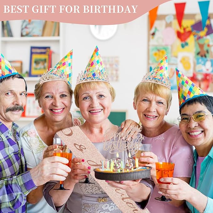 55 Birthday Decorations for Women Including Sash, Numeral Candles and Cake - Image 7