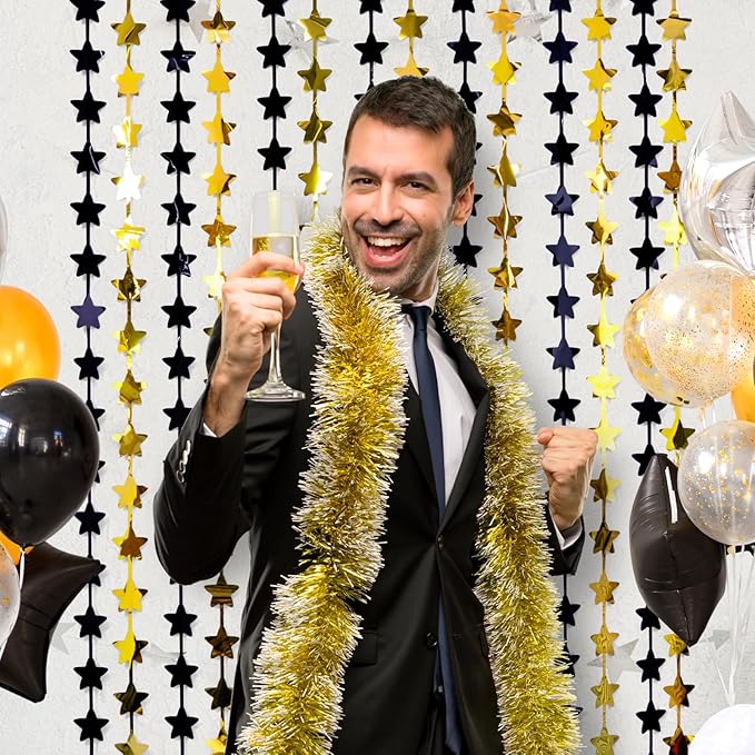 LOLStar Black and Gold Star Birthday Party Decorations 2Pack 3.3X6.6 ft Golden - Image 5