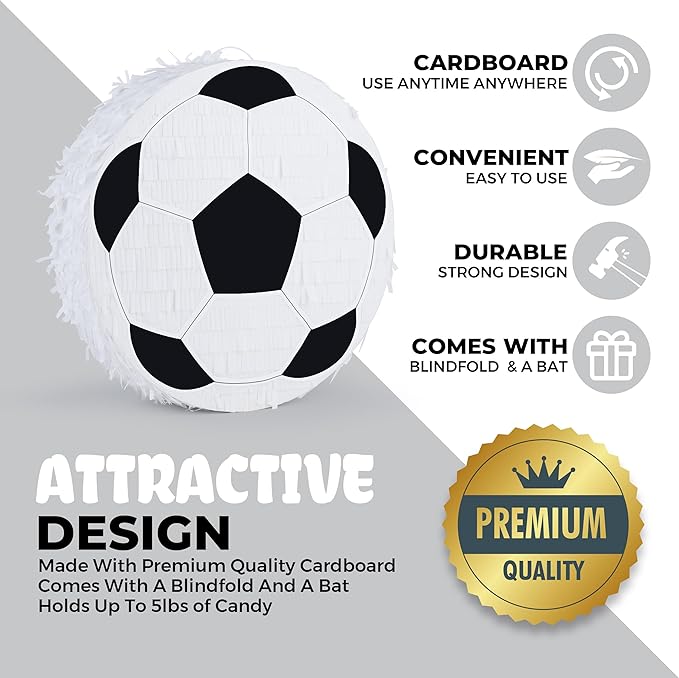 New Soccer Pinata Bundle with a Blindfold and Bat, Soccer Ball Pinata - Image 4