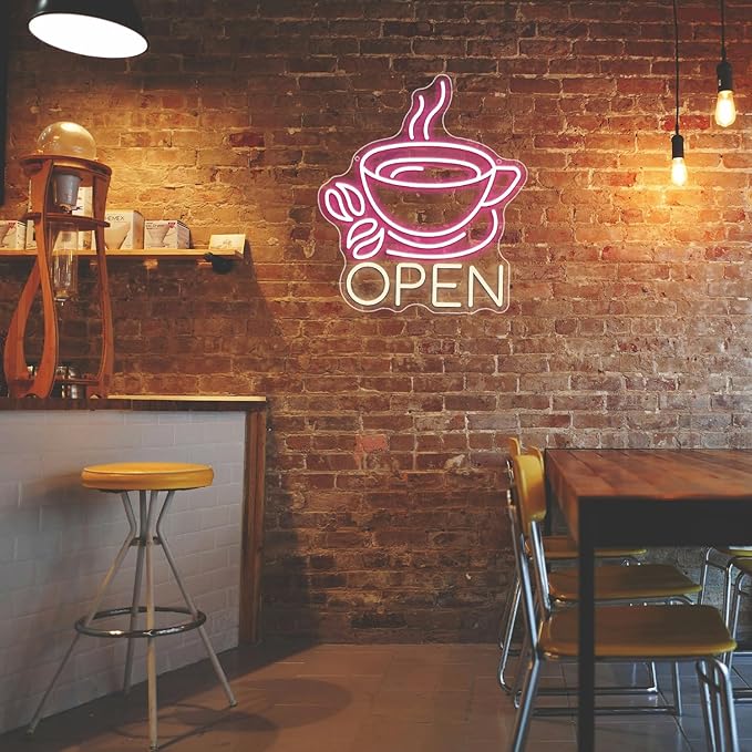 Coffee Cup Open Led Neon Sign For Business Wall Decor, Usb Powered Neon Coffee - Image 4