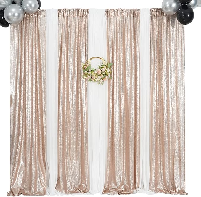 Champagne Sequin Backdrop Curtains, 2 Panels Champagne Blush Sequin Backdrop - Image 8
