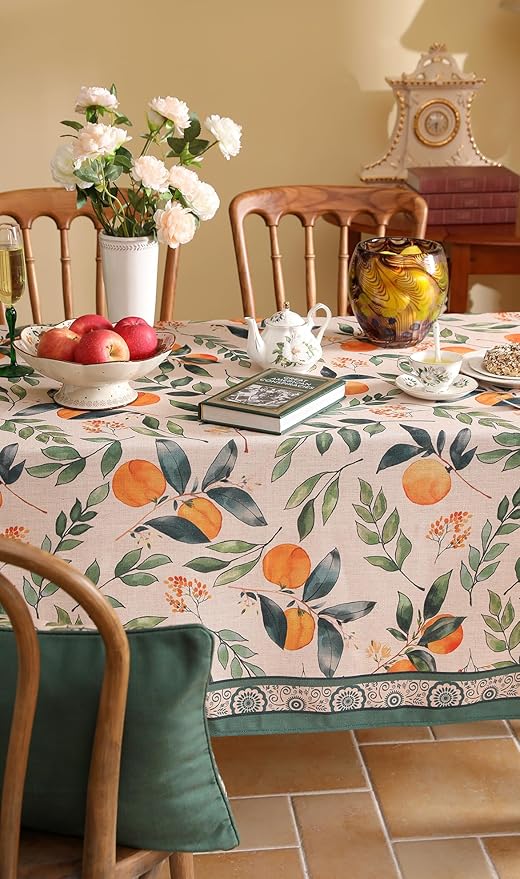 patdrea Designer Vintage Linen Long Rectangle Table Cloth, Framhouse Oranges - Image 4