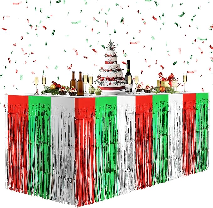 2 Pack Christmas Table Skirts, 29x108" Red & Silver & Green Metallic Foil by Unknown