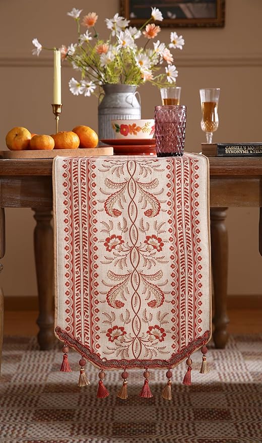 ISAENNE Designer Vintage Linen Extra Long Table Runner 118 Inches, Thanksgiving - Image 8