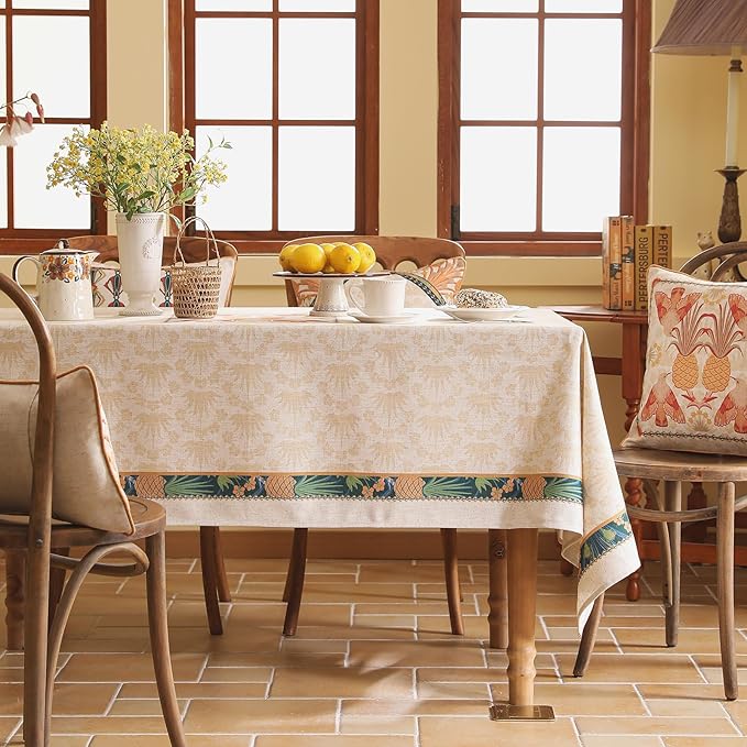 patdrea Designer Rectangle Linen Table Cloth, Vintage Anti-Wrinkle Durable - Image 2