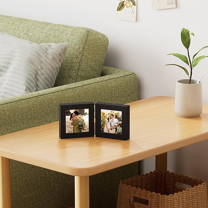 decorUhome Double 4x4 Picture Frame Vertical, Engineered Wood Bifold Photo Frame - Image 2