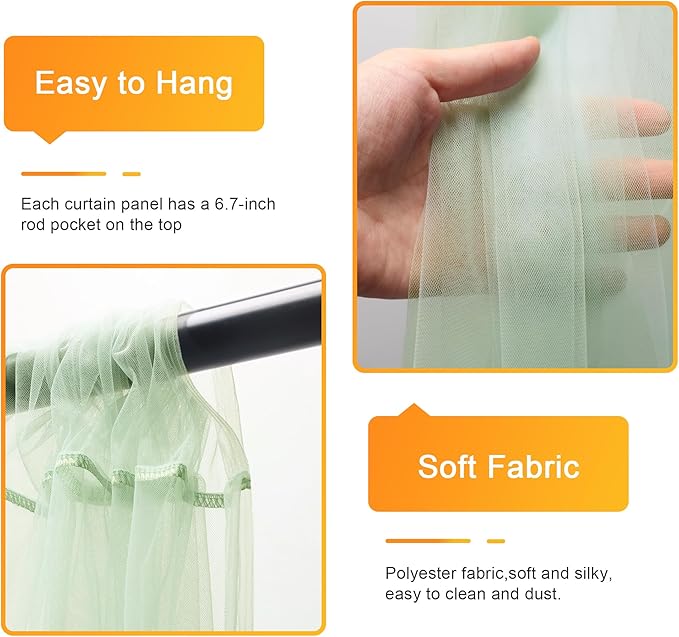 Fomcet Sage Green Tulle Backdrop Curtains - Image 3