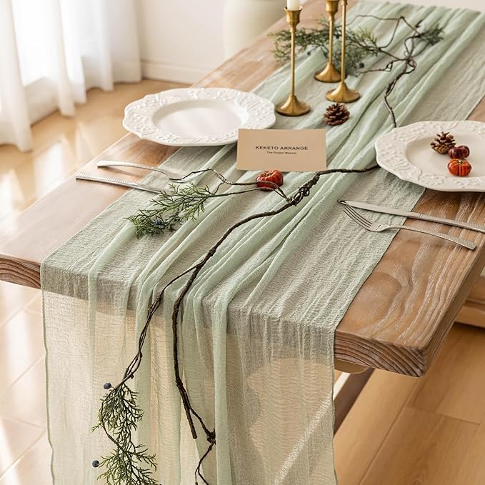 Keketo Sage Green Table Runner Cheesecloth 120 Inch 10 FT Rustic Boho Cheese by KEKETOARRANGE