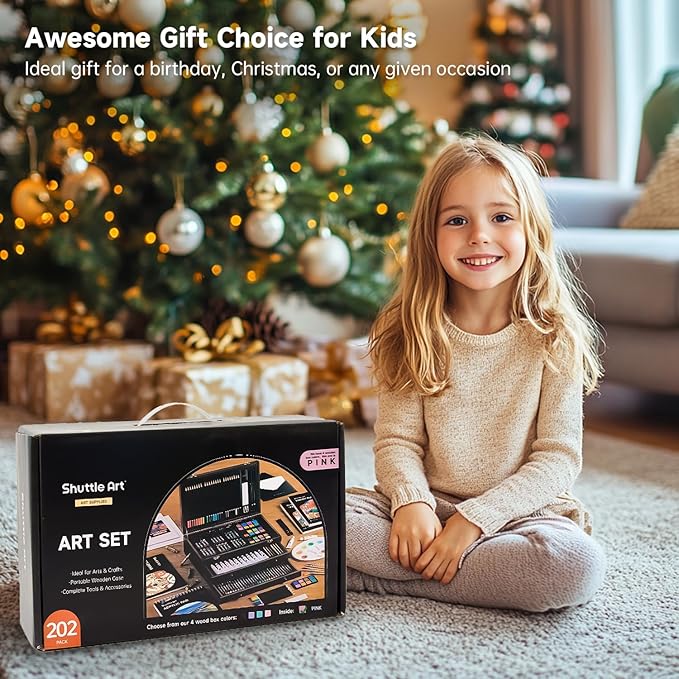 Shuttle Art Deluxe Gift Art Kit, 202-Piece Wooden Art Supplies Set - Image 6