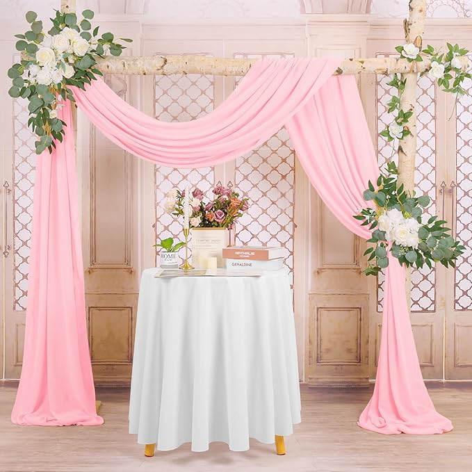 Wedding Arch Draping Fabric, 1 Panels 28" x20ft Pink Sheer Chiffon Curtain - Image 4