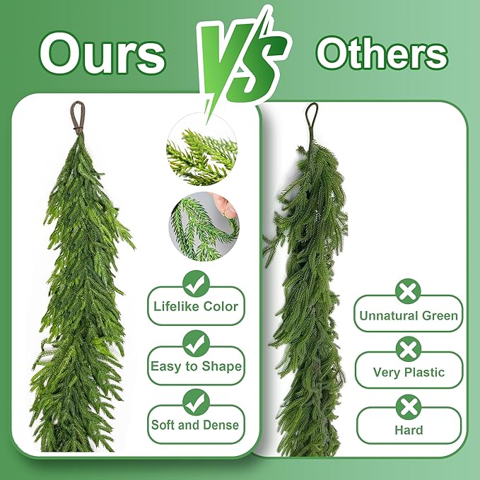 15FT Christmas Garland Real Touch Norfolk Pine Garland Winter Pine Garland - Image 5