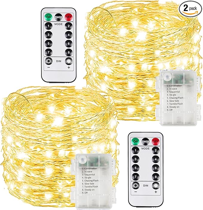 2 Pack 200LED Battery Operated Fairy Lights by BOSSERN