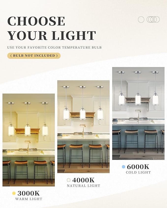 LIROUVET 2 Pack Pendant Light Fixtures, Modern Dual Glass Pendant Lights - Image 7