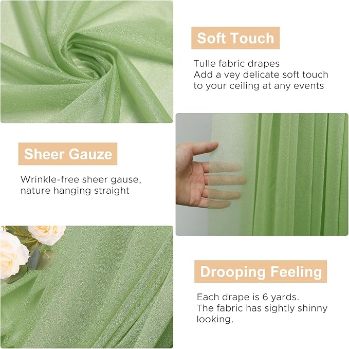 Wokceer Wedding Arch Draping Fabric 2 Panels 28.7" x 20FT Sage Green Drapes - Image 2
