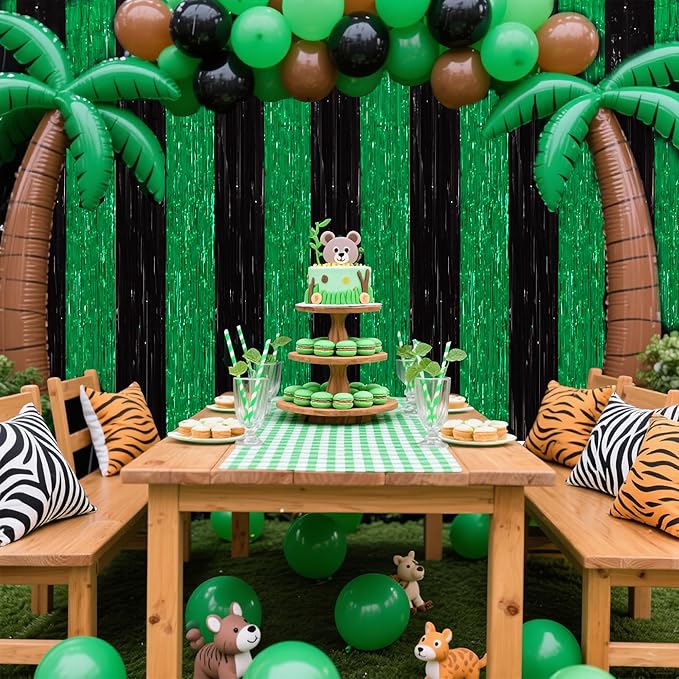 TONIFUL 2Pcs Black Green Door Streamers, Metallic Streamers Green Foil Fringe - Image 3
