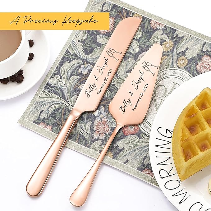 Personalized Wedding Cake Knife and Server Set Stainless Steel Forks Cake - Image 2