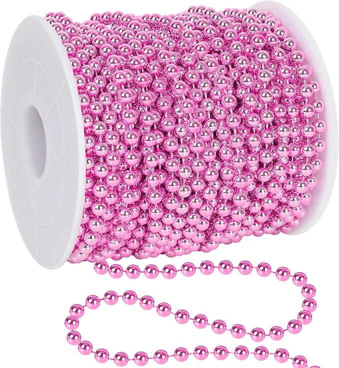 100 FT Pink Christmas Tree Beads Garland, Plastic Xmas Tree Beads Trim Chain by Arrowom