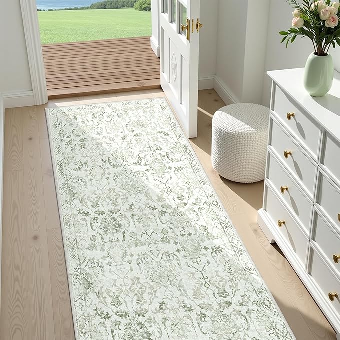 Sage 3x7 Runner Rug for Hallways Bed Side Kitchen, Boho Washable Distressed - Image 3