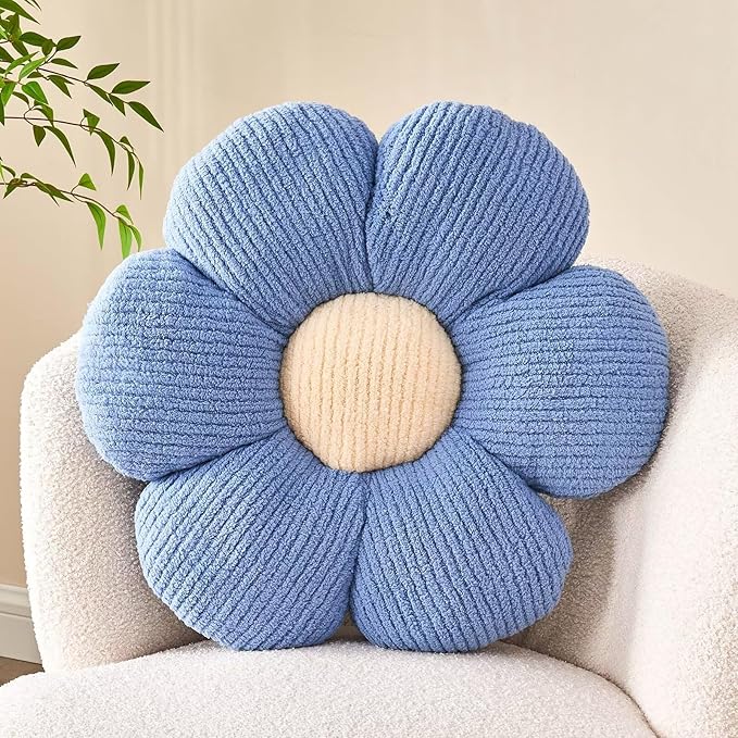 Flower Throw Pillow, Soft Blue 19.6" Shaped Floor Pillow by Kcvvcr