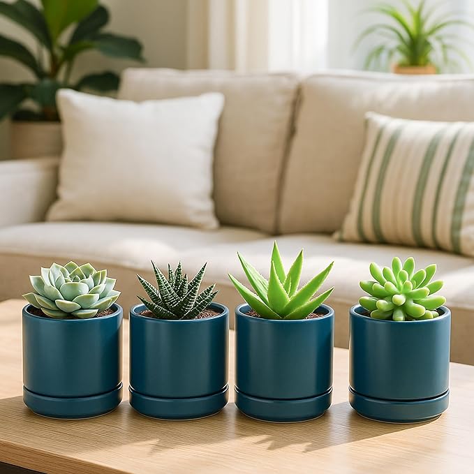 D'vine Dev Set of 4 Small Ceramic Plant Pots, 4.7 Inch Succulent Planter Pot - Image 2
