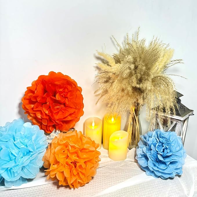 Capesaro Blue and Orange 12PCS Paper Pom Poms Party Decorations - Image 4